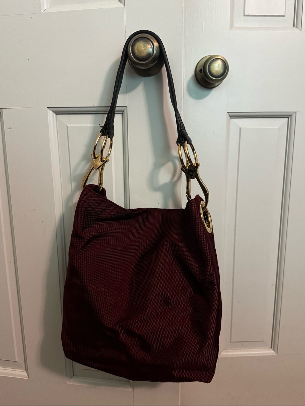 Women's Shoulder Hobo Bag in Burgundy with Gold Rings
